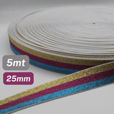 5 Meters Waistband Elastic Lurex Gold / Blue / Fuchsia 25mm - ACCESSOIRES LEDUC BV